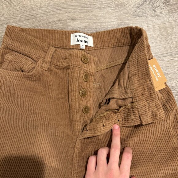 Reformation Corduroy Pants Light Brown Button Fly Jesse Pant Womens Size 26 - Picture 7 of 8